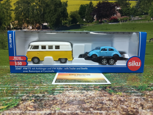 2567- VW T1 mit Anhänger und VW Käfer, 1:50,Neuheit 1/25