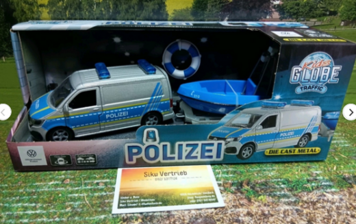 Kids Globe VW Polizei mit Rettungsboot,Spielset,metall/kunstst.neu in OVP