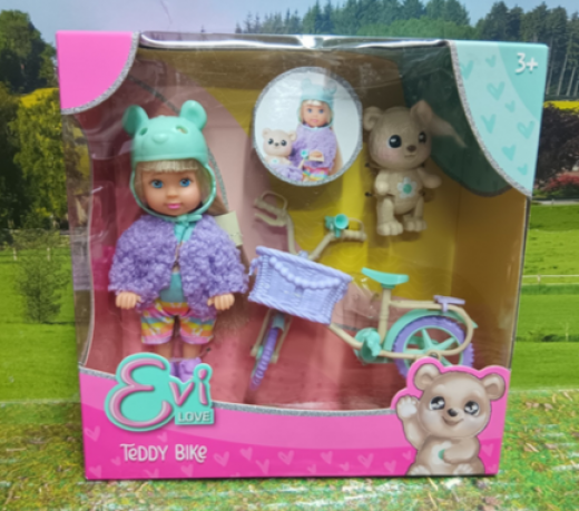 Simba Toys Evi Spielset mit Teddy+Fahrrad,neu in OVP,ca 12cm groß