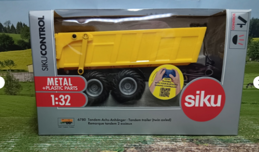 6780 -Joskin Tandem-Achs-Anhänger, gelb,Siku Control,1:32,neu in OVP