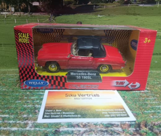 Welly  Modells, Mercedes Benz 190 SL ,  1:24,neu in OVP, Oltimer, rot/schwarz