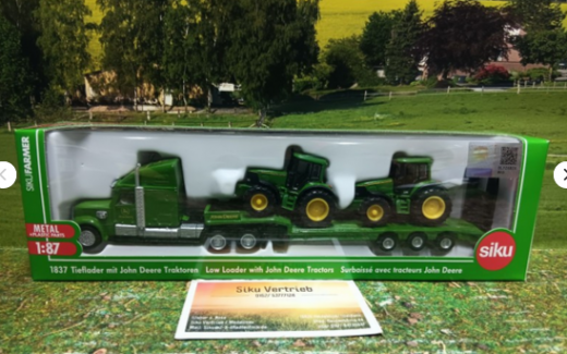 1837 - LKW mit Tieflader und 2  John Deere Traktoren,1:87,neu in OVP