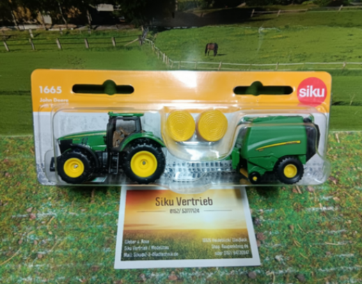 1665 - John Deere Traktor m. Ballenpresse und 2 Ballen,siku Blister,neu in OVP