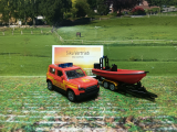 1608- Land Rover Defender mit Boot, Feuerwehr,Siku Blister,neu in OVP,Neuheit 1/25