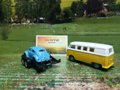 2567- VW T1 mit Anhänger und VW Käfer, 1:50,Neuheit 1/25