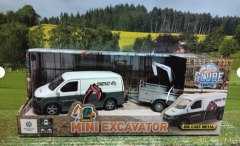 Kids Globe VW Transporter mit Minibagger weiß,Spielset,metall/kunstst.neu in OVP