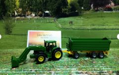 1843 - John Deere mit Frontlader und Anhänger,1:87,neu in OVP