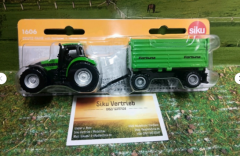 1606 - Deutz Fahr mit Fortuna 2-Achs Anhänger,Siku Blister,neu in OVP