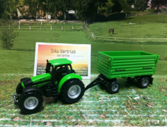 1606 - Deutz Fahr mit Fortuna 2-Achs Anhänger,Siku Blister,neu in OVP